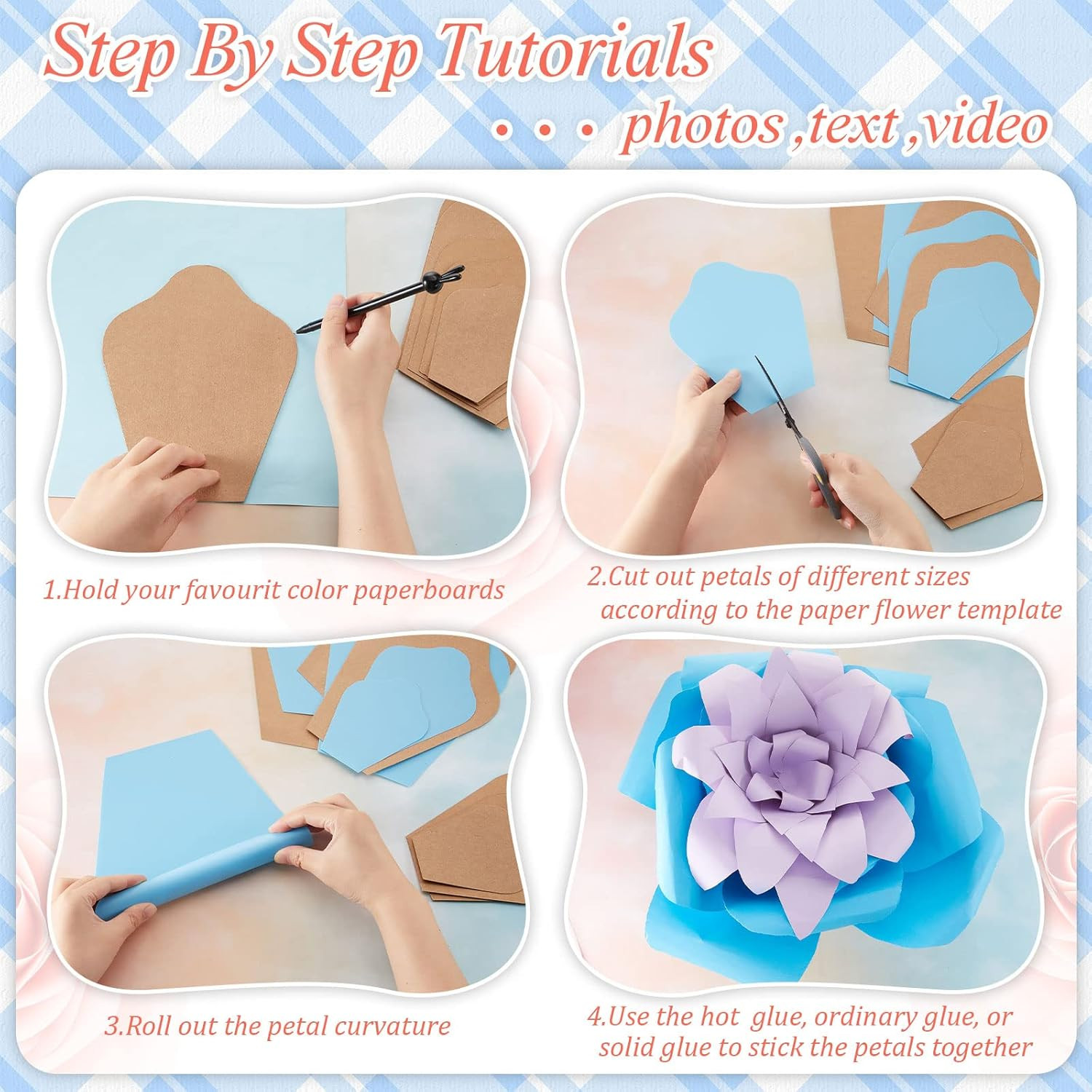 28 Pcs Paper Flowers Template Kit DIY Paper Flower Decorations for Wall Rose Peo