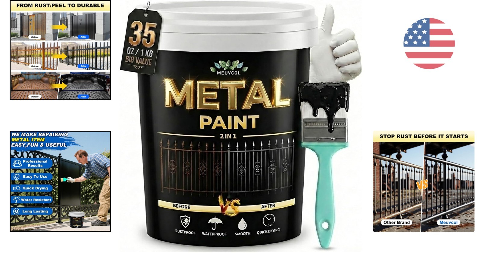 Superior Coverage Black Metal Paint – 35 Fl Oz Rust Prevention & Quick Drying