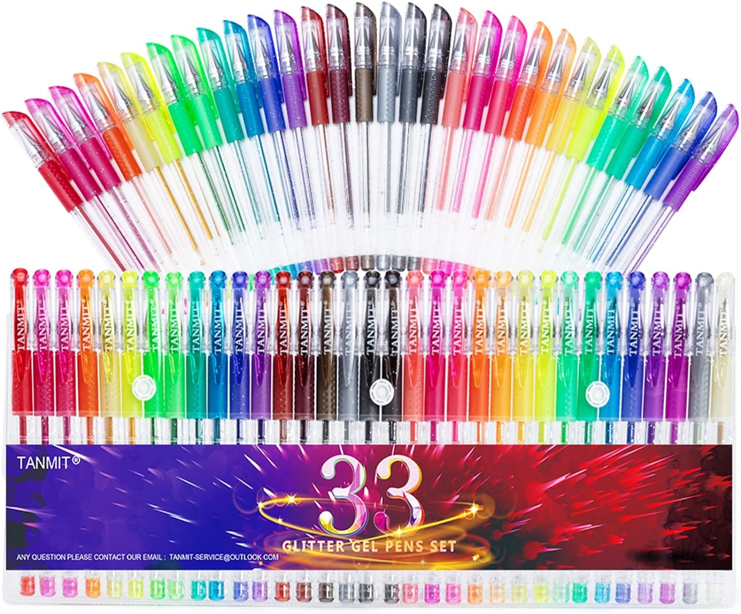 Glitter Gel Pens 33 Colors Neon Glitter Pens Set Gel Art Markers with 40% More