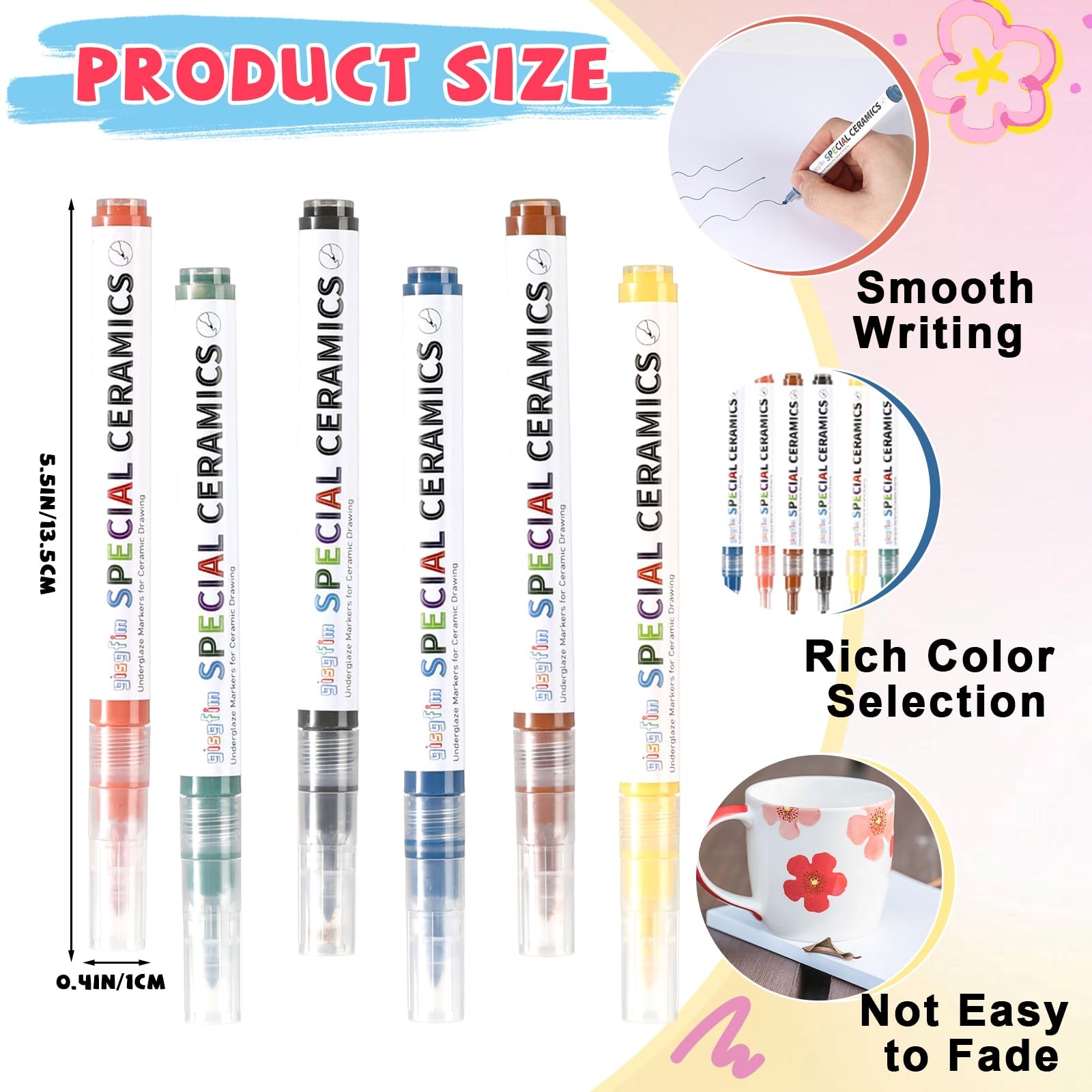 6 Pcs Underglaze Colored Pen Sets for Ceramics Porcelain Pottery Diy