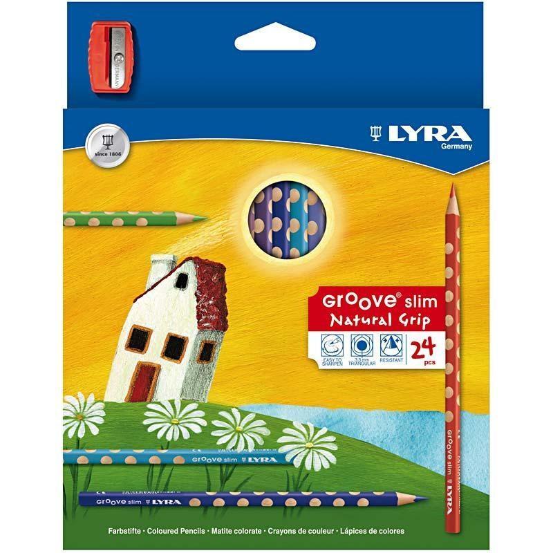 Lyra Groove Slim Triangular Pencils Drawing 24 Colours Lead:3.3mm With Sharpener