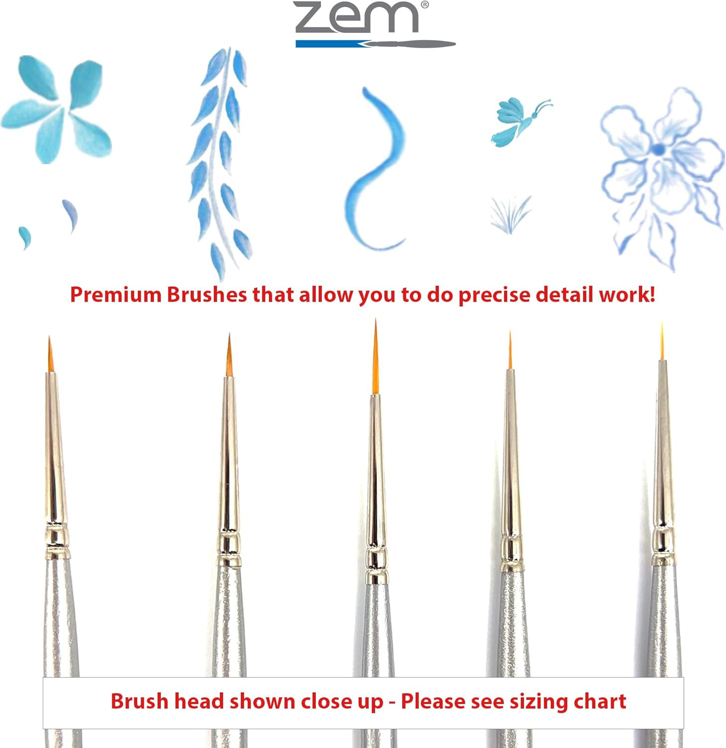 ZEM Brush Golden Taklon Miniature Detail Artist Brush Set Long Liner 20/0, Mini