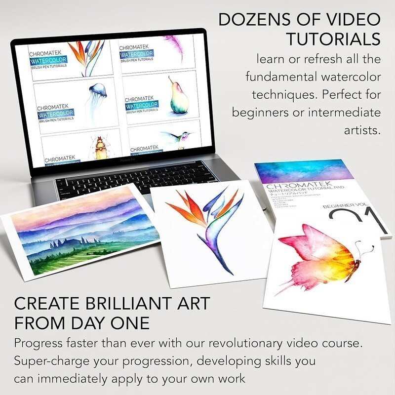 Watercolor Brush Pens Set W/ Video Tutorials & Artist Pad 54 Colors Aquapens New