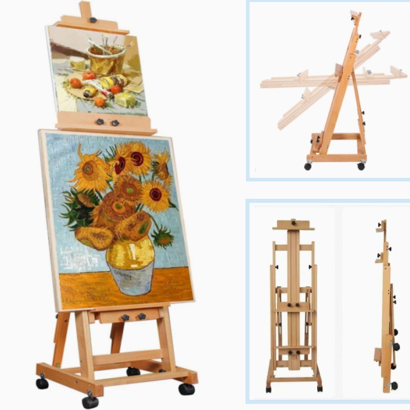 Painters H-Frame Wooden Easel Adjustable Artist Floor Easel Stand Up to 87in