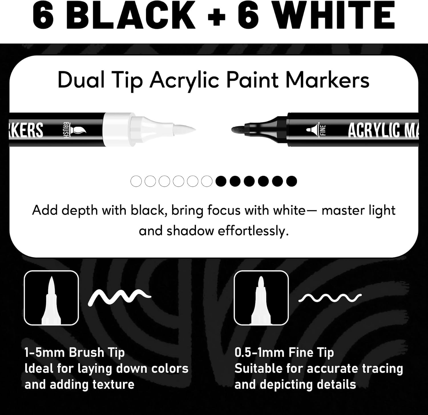Black and White Acrylic Paint Markers, 12 Pack Dual Tip with Fine Tip and Bru…