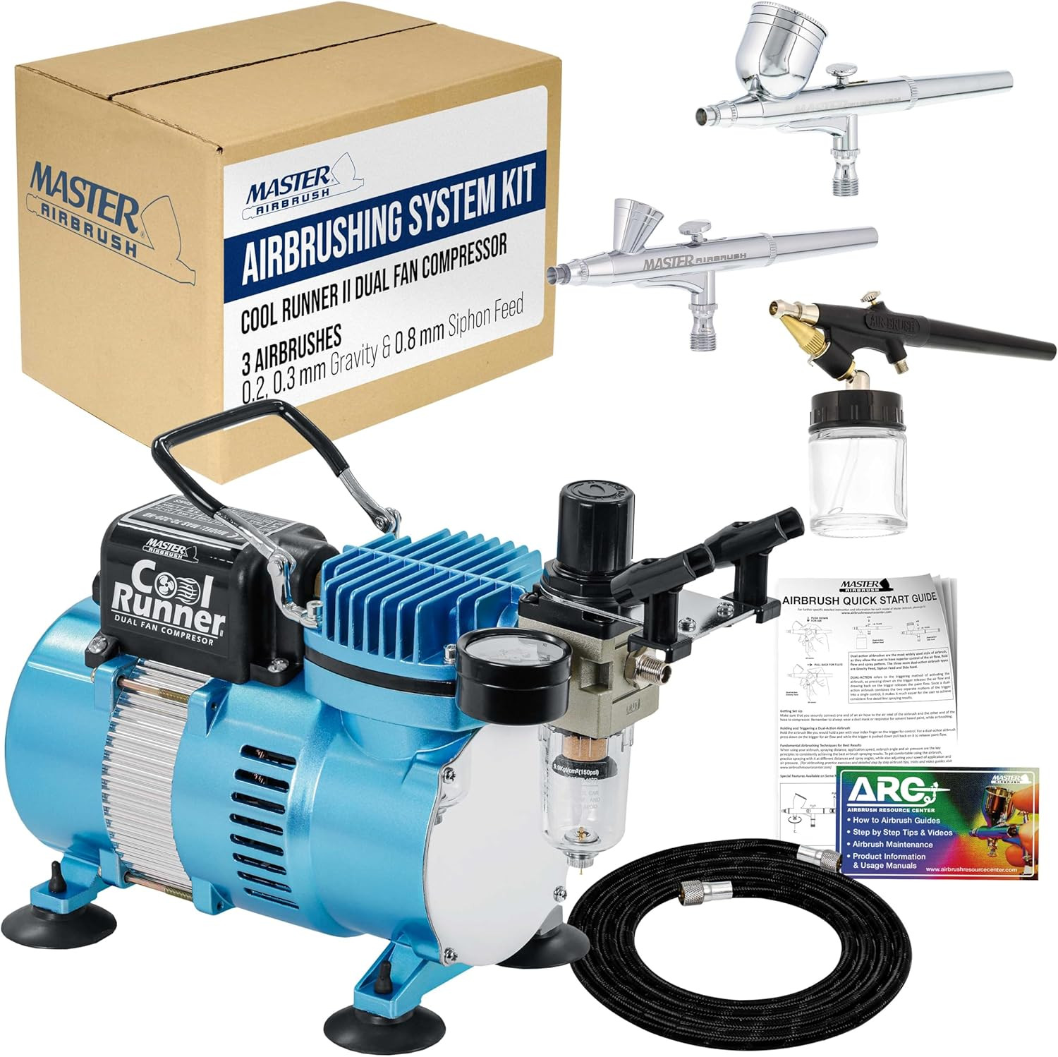 Cool Runner II Dual Fan Airbrushing System Kit – Air Brush Kit with Air Compress