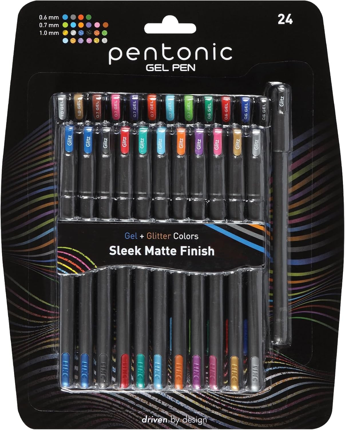 Gel Pens, 24 Count, Mixed Pack (12 Assorted Color Pens, 12 Glitter Pens), Medium