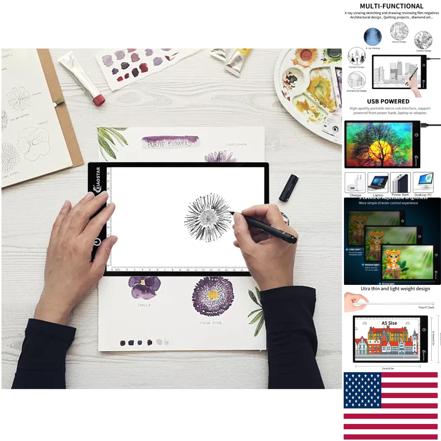 Portable A5 LED Tracing Board – Flicker-Free Light Box for Artists & Students