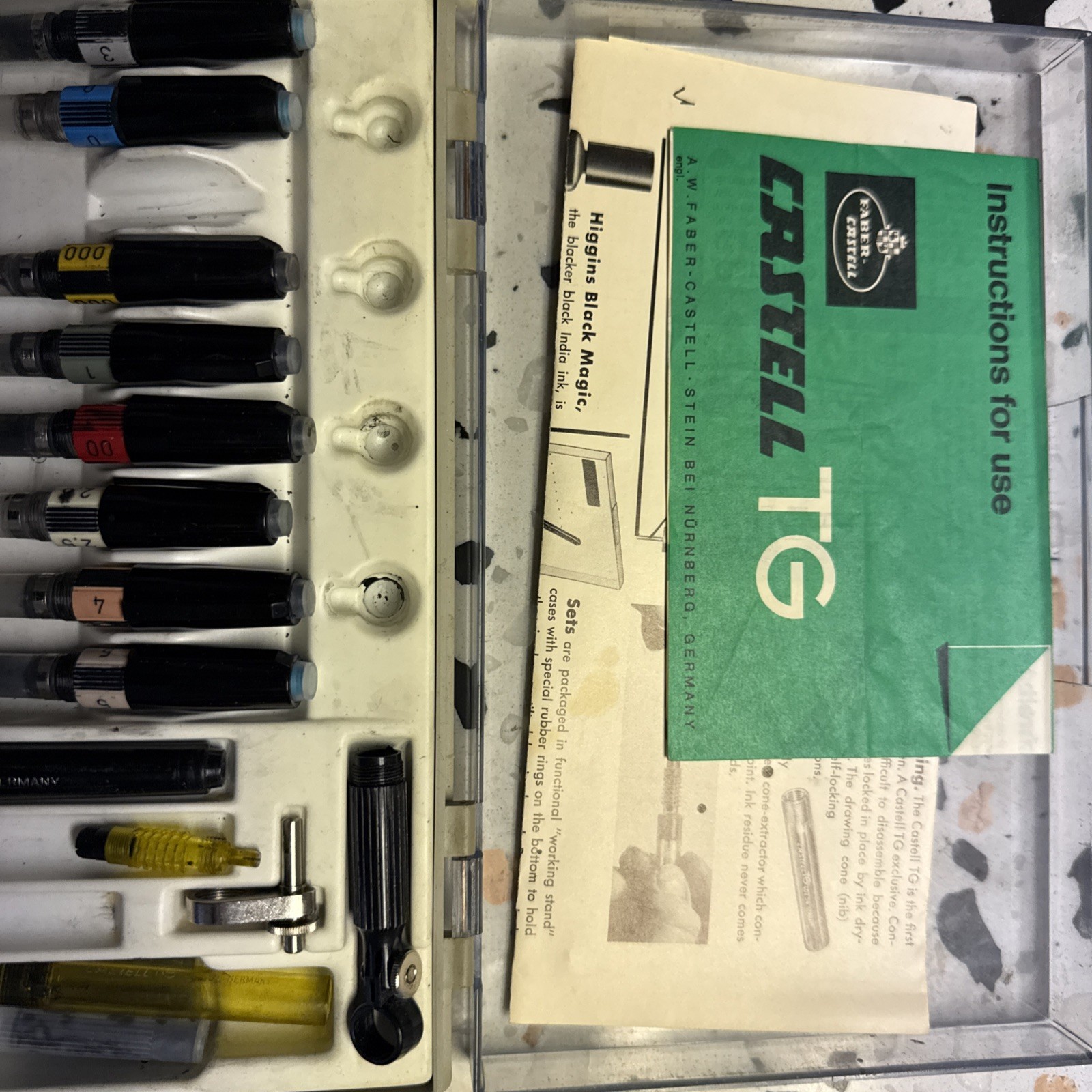 Faber-Castell Castell TG Technical Pen Set 8 Nibs Case Germany AS-IS Untested