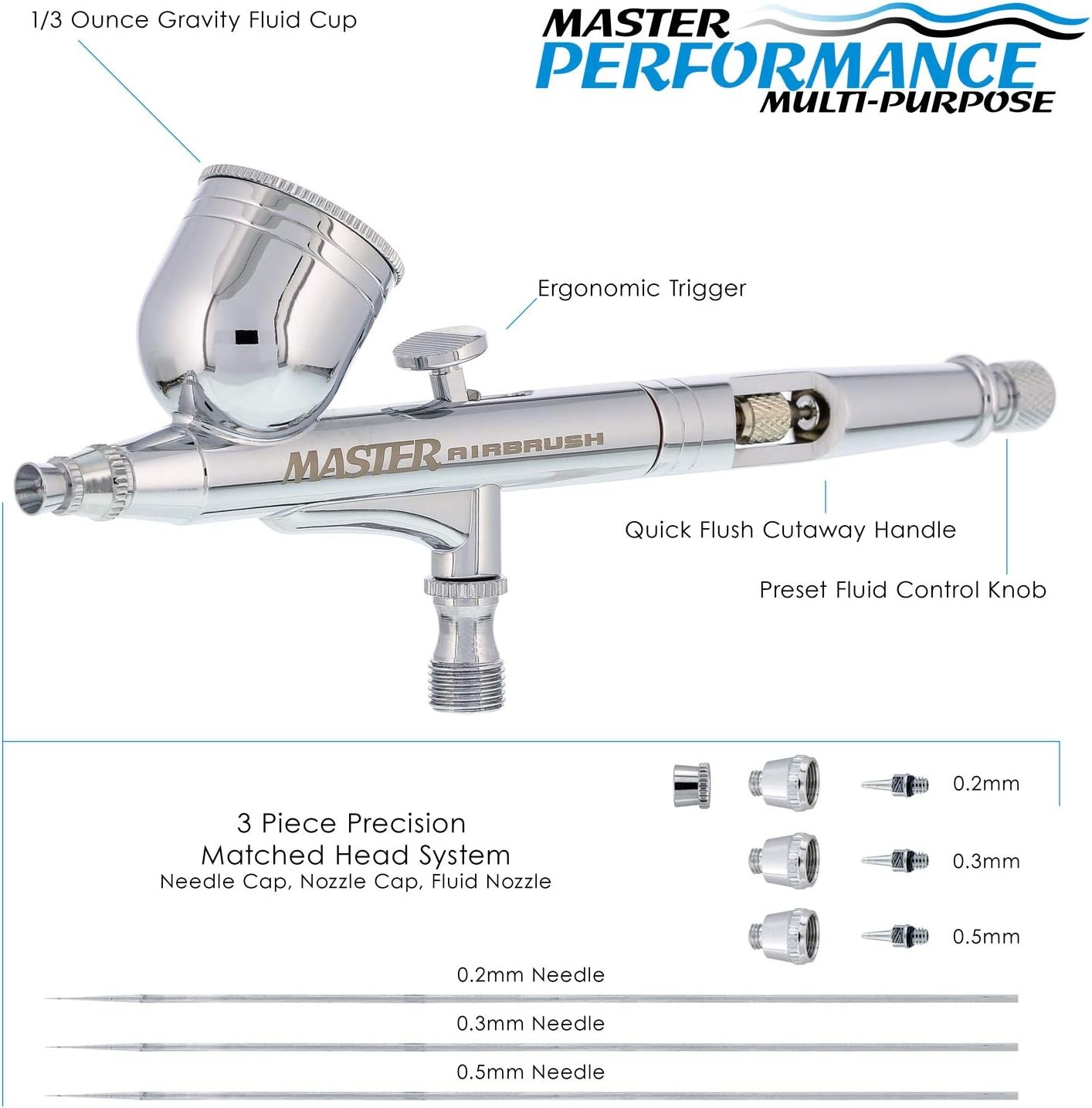 Master Performance G233 Pro Set Airbrush Gun with Without Hose, silver