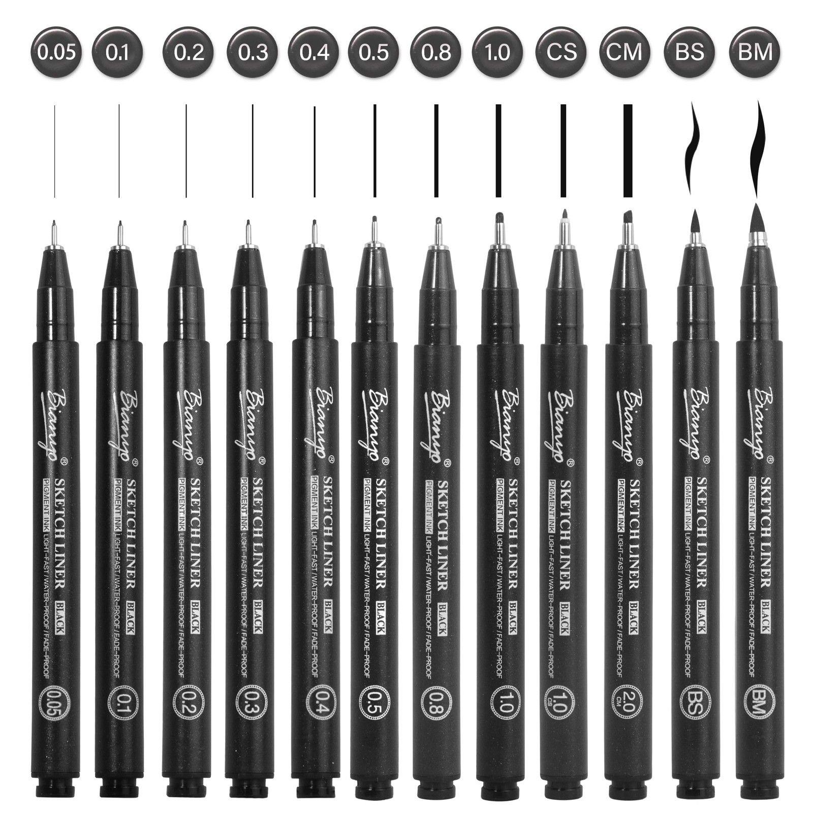 Black Art Pen Set – 12 Assorted Sizes Fine Line Drawing, Upgraded Pigment Ink…