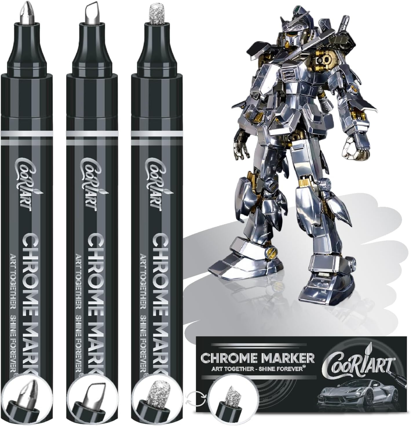 3PK Liquid Chrome Markers – Permanent Mirror Chrome Pens, Chrome Paint Pens for