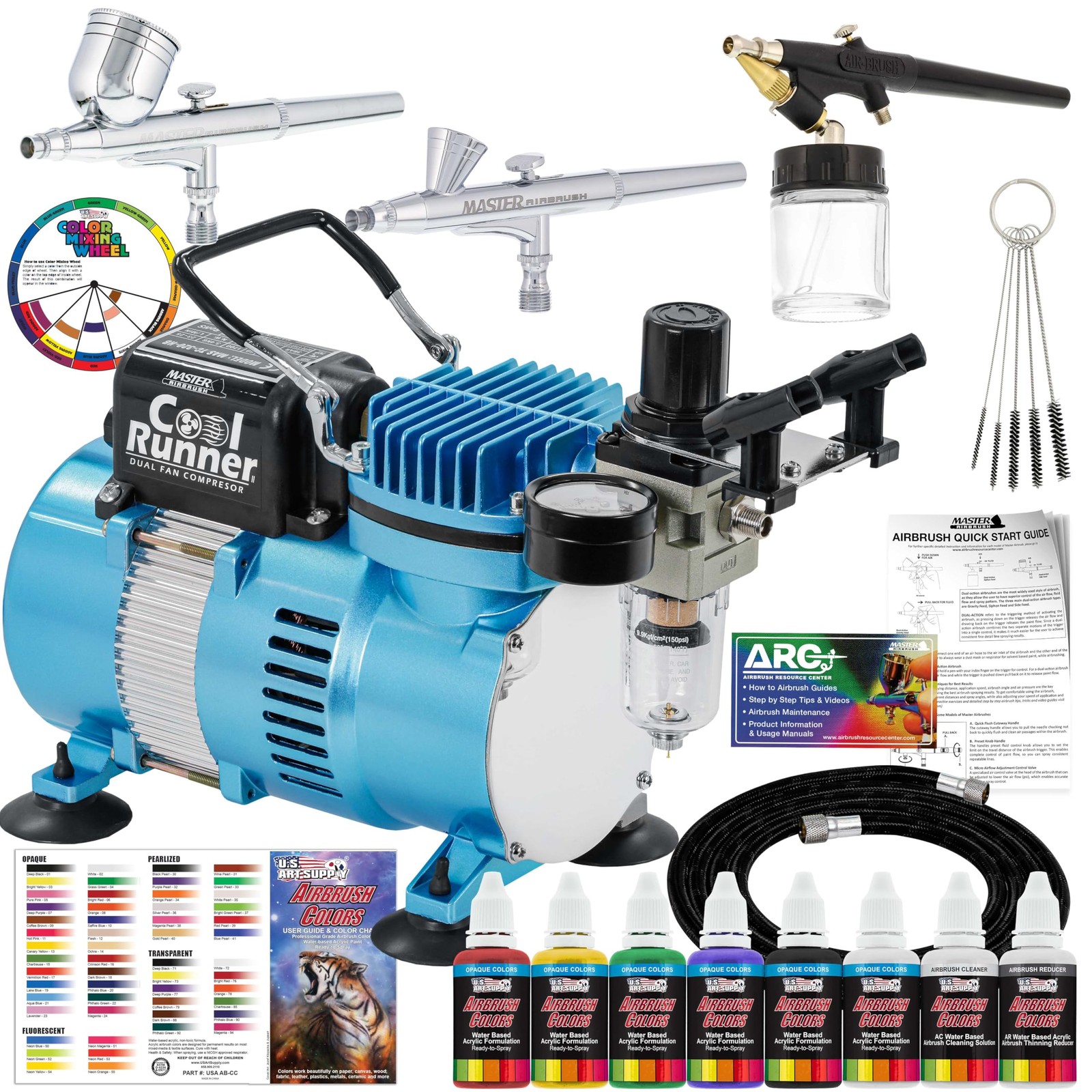 Master Airbrush Cool Runner II Air Brush Kit with Air Compressor Dual Fan, 3 …