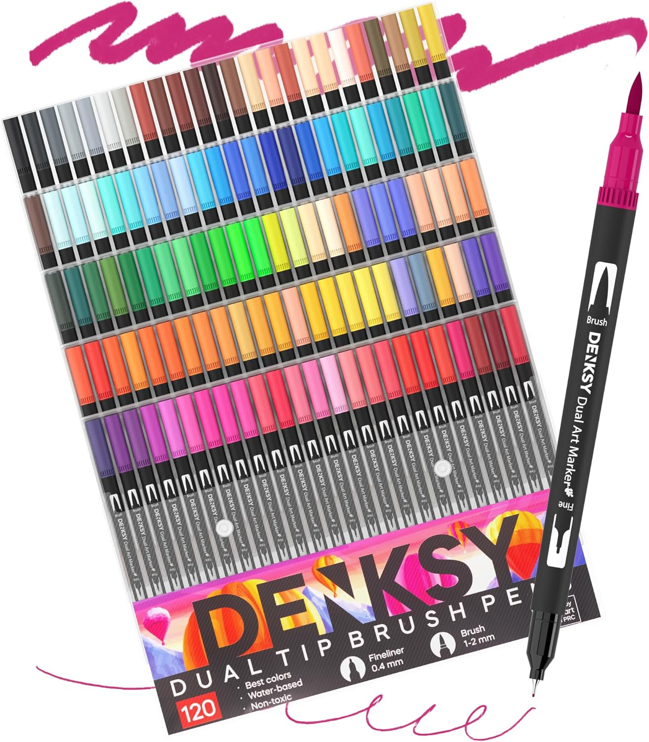 120 Watercolor Markers Set | Water Color Pens with Brush & Fineliner, Water-Base