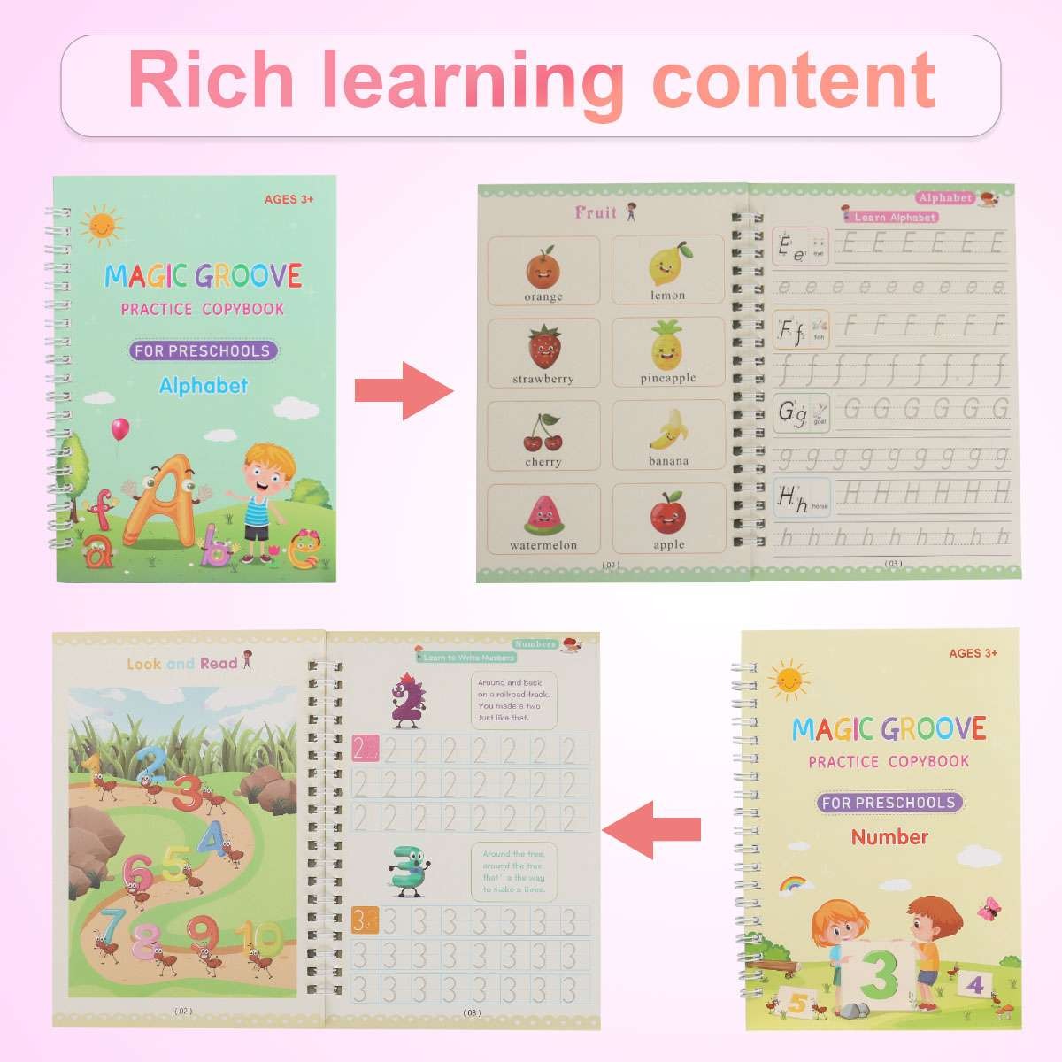 32Pcs Magic Practice Copybook Groove Children Reusable English Writing Book kids