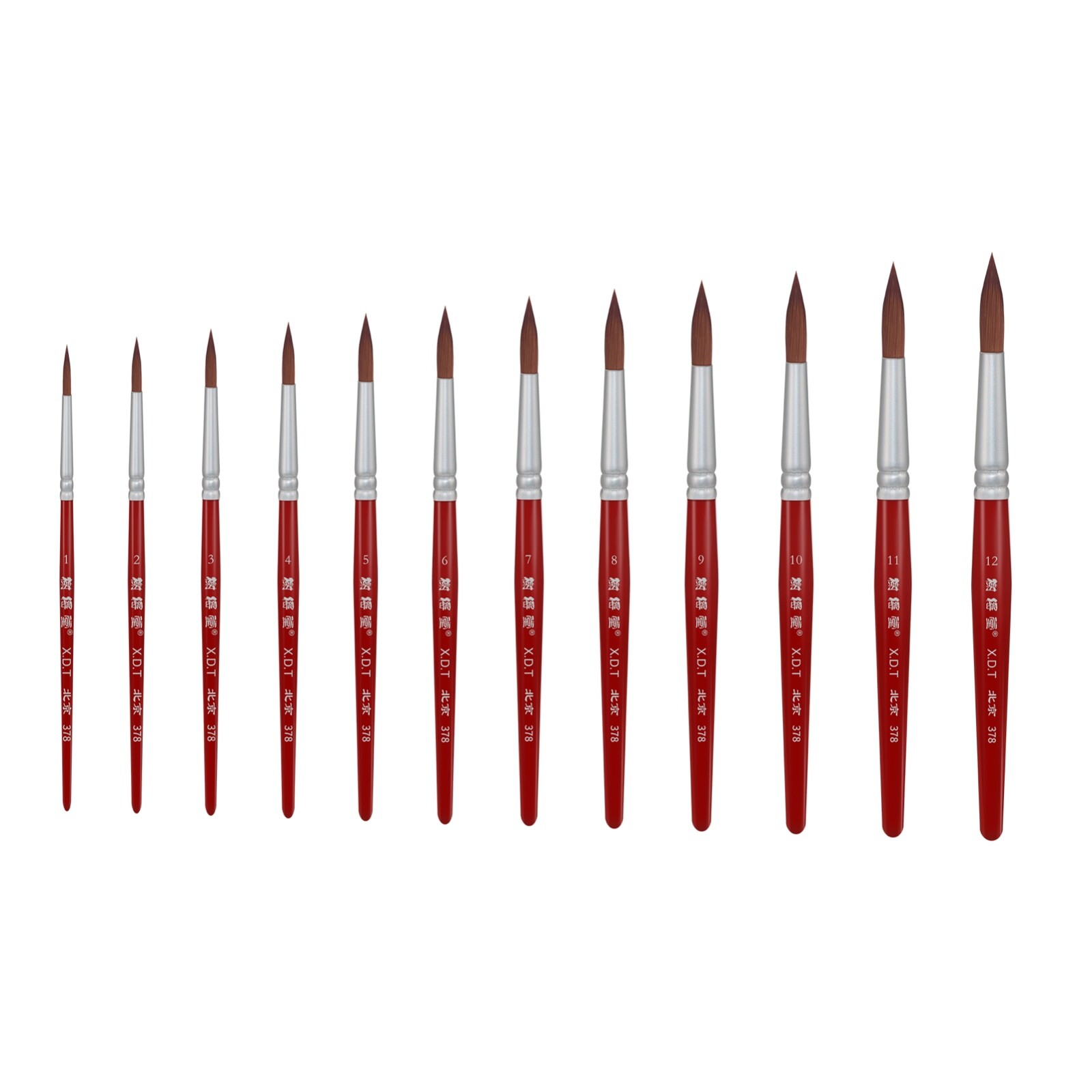 XDT#378 Round Tip Art Brush Set 12Pc #1#2#3#4#5#6#7#8#9#10#11#12 Nylon
