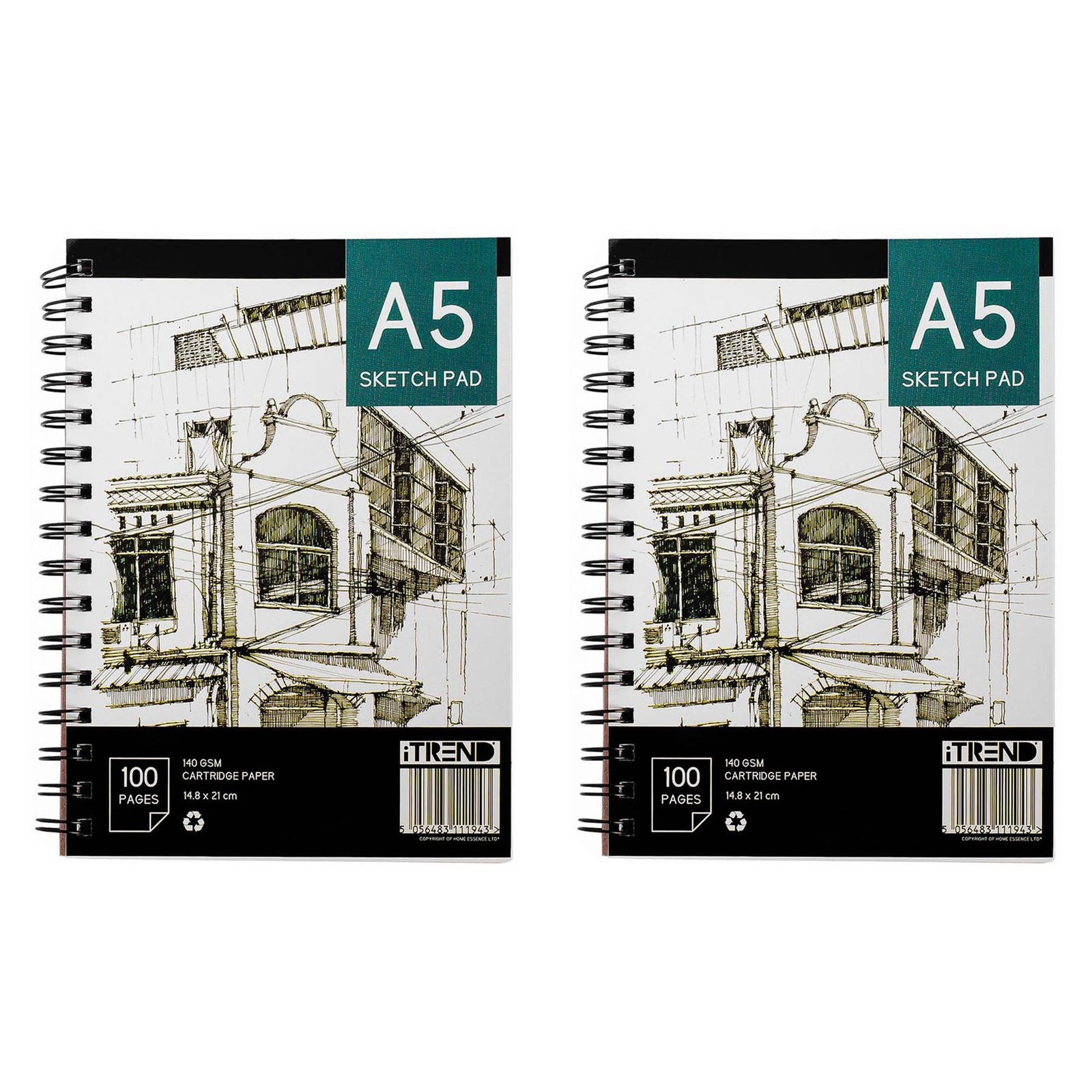 A5 Artist Sketch Book Pack of 2 Ring Bound Art Cartridge Paper 140GSM Paper