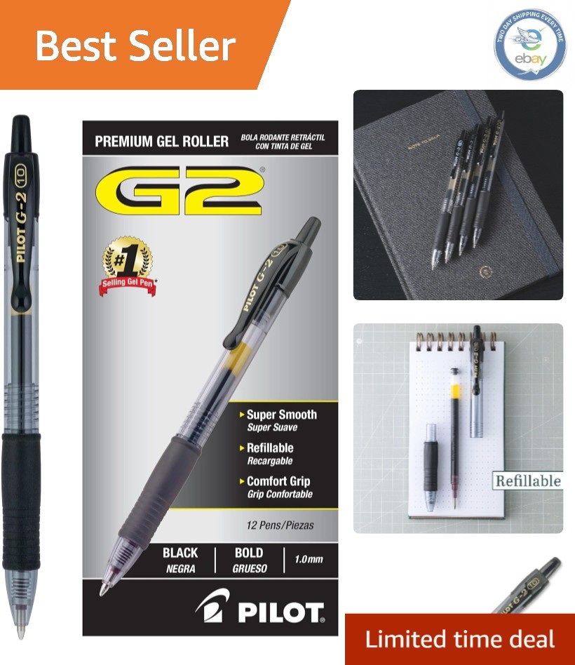 Pilot G2 Gel Pens – 12 Count Retractable, Bold Point 1.0mm, Quick Dry Black Ink