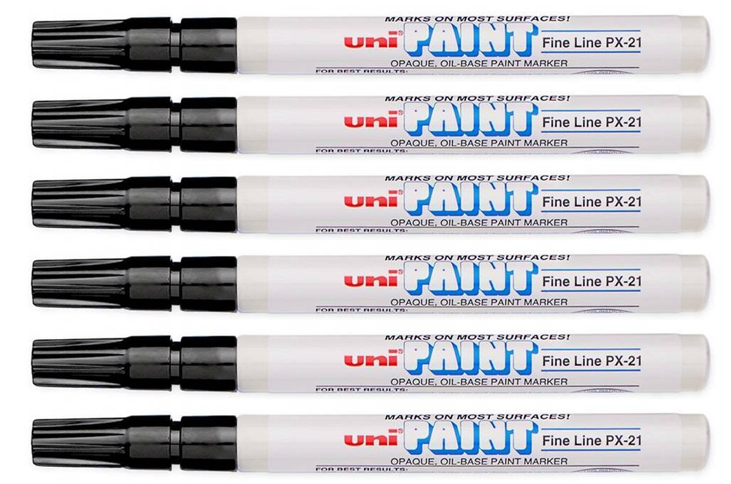 Uni-Paint 63701 PX-21 Oil-Based Permanent Marker, Fine Line, Black, 6-Pack