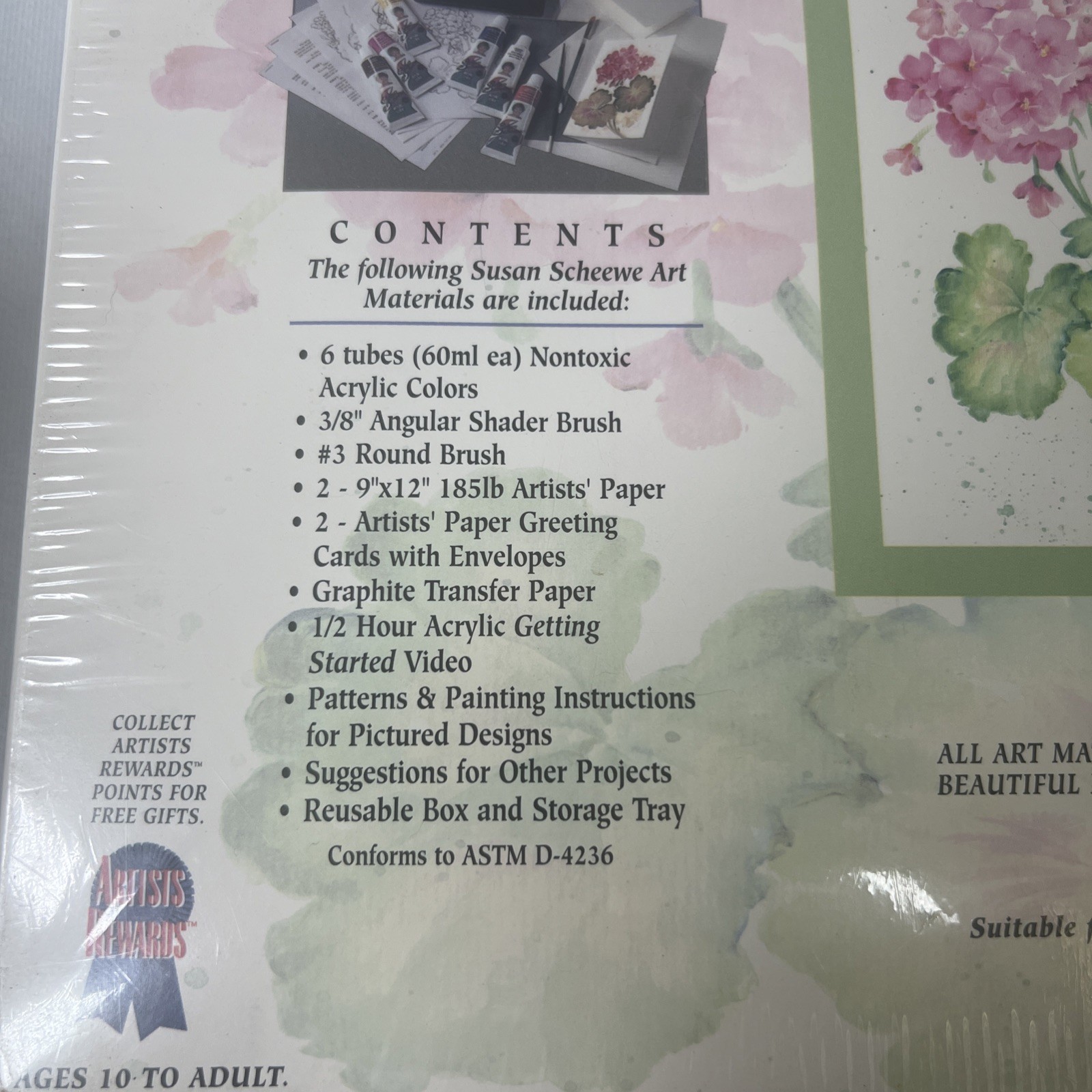 Vintage Susan Scheewe Deluxe Acrylic Painting Set Factory Sealed Geraniums