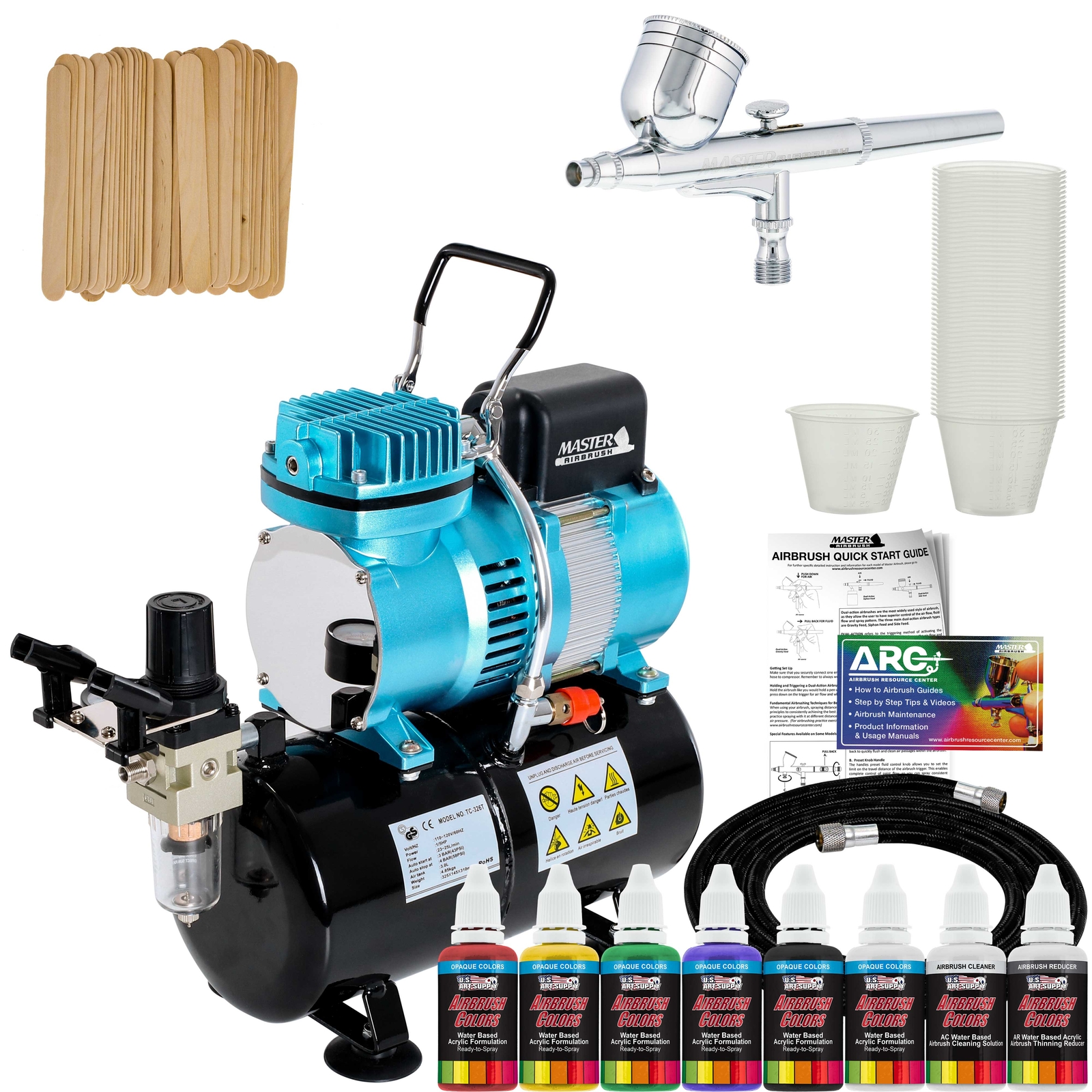 Master G22 Gravity Airbrush Air Tank Compressor Kit, 6 Color Acrylic Paint Set