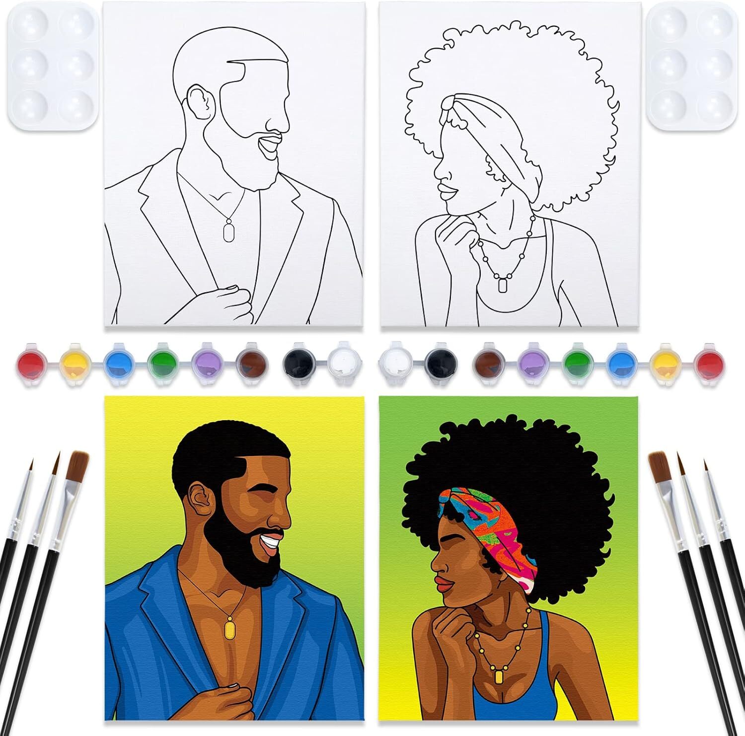 2 Pack Paint and Sip Pre Drawn Canvas Painting Kit for Adults Sip and Paint K…