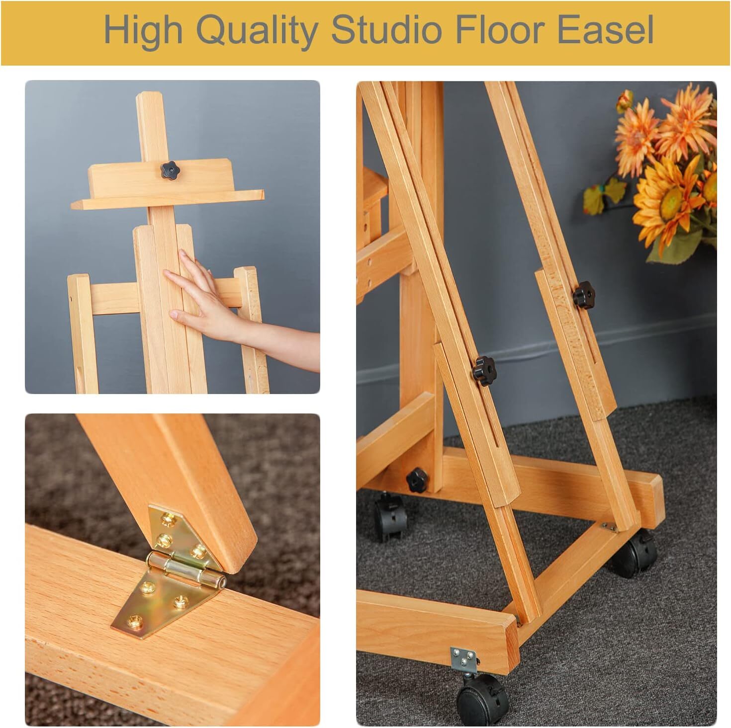 Painters H-Frame Wooden Easel Adjustable Artist Floor Easel Stand Up to 87in
