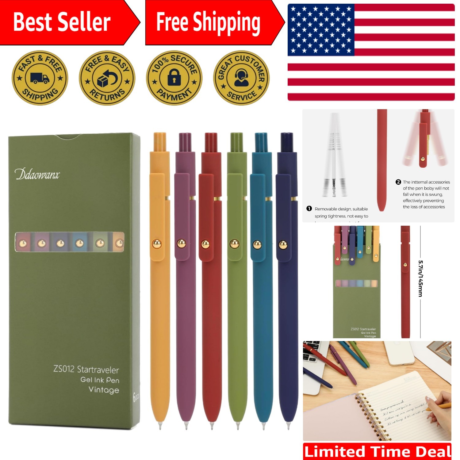 Versatile 6 Pcs Black Ink Gel Pens – 0.5mm Round Tip for Everyday Writing