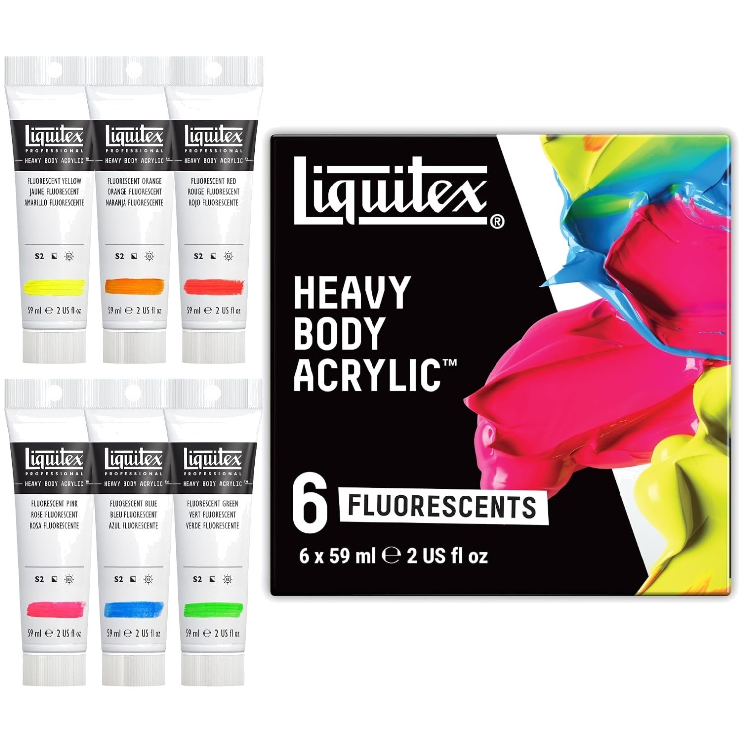 Professional Fluorescent Acrylic Paint Set – 6 Colors