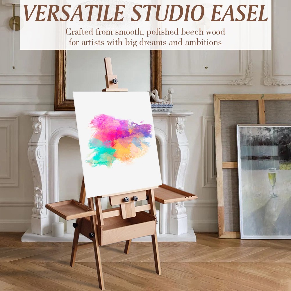 59 Inch Wood Studio Artist Easel Beech Wood Painting Art Easel Standing H-Frame