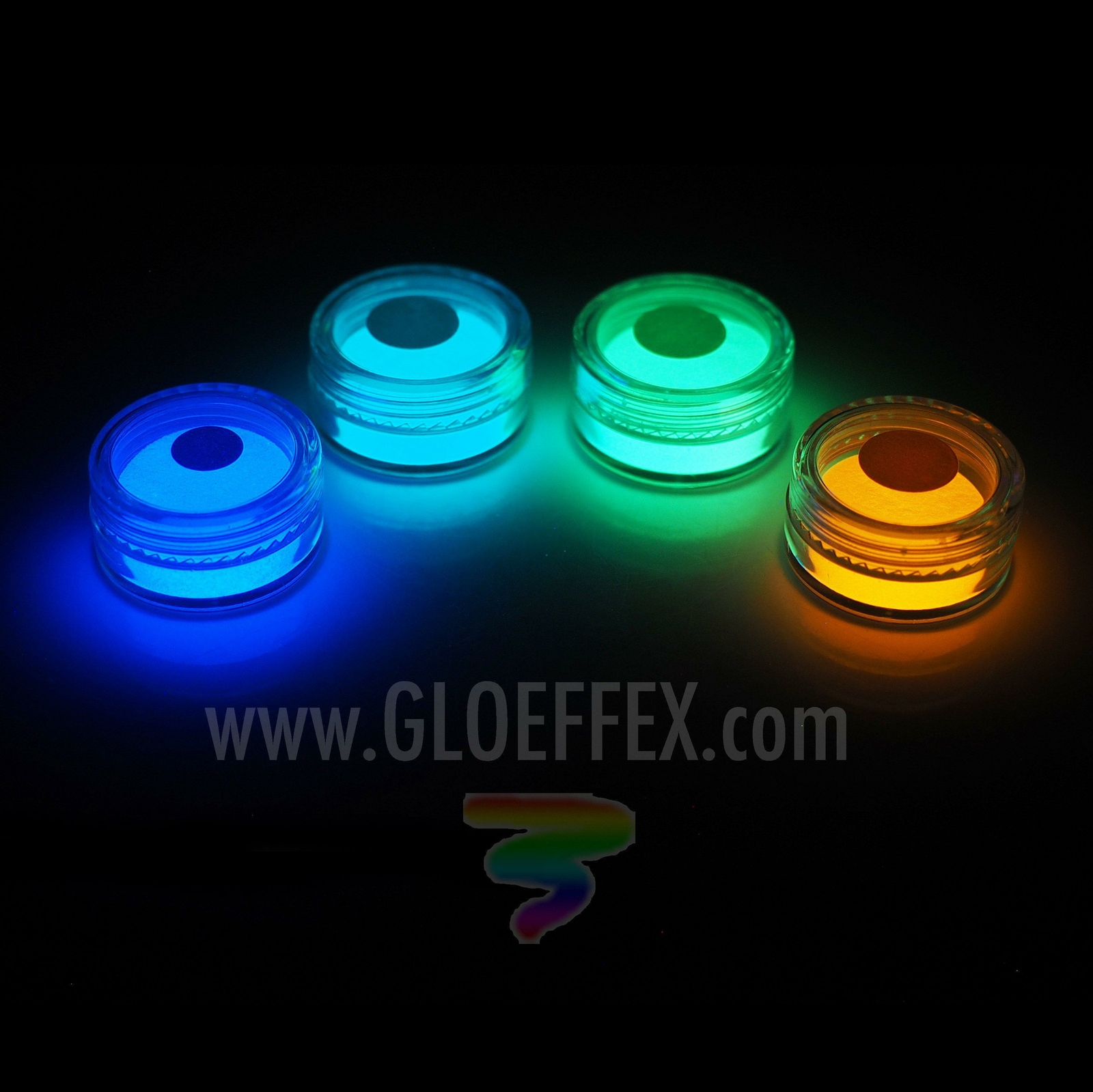Glow in the Dark Powder Pigment Sample Pack – GREEN – AQUA – PURPLE – ORANGE