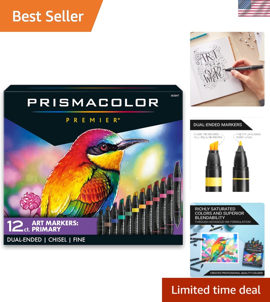 Premier Dual-Ended Art Markers Set – 12 Non-Toxic Colors for Creative Artists