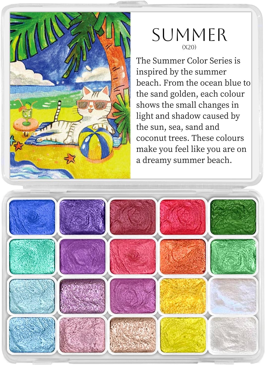 Mini Glitter Watercolor Paint Set, Solid Pearl 20 Water Color Paints for Kids..