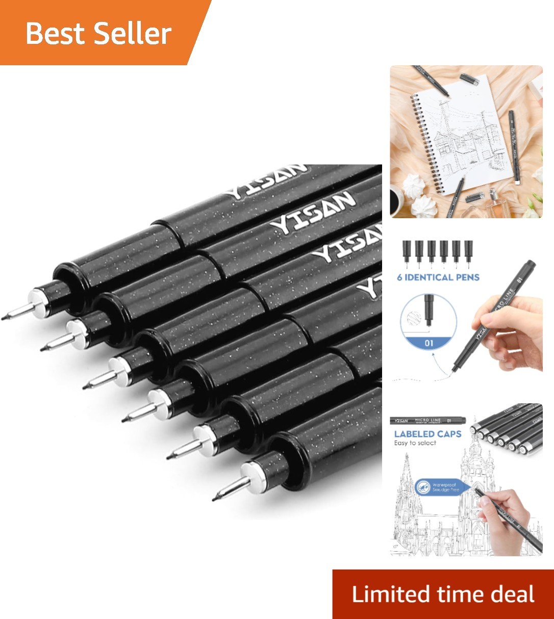 Water Resistant Ultra Fine Tip Black Ink Pens for Artists and Writers
