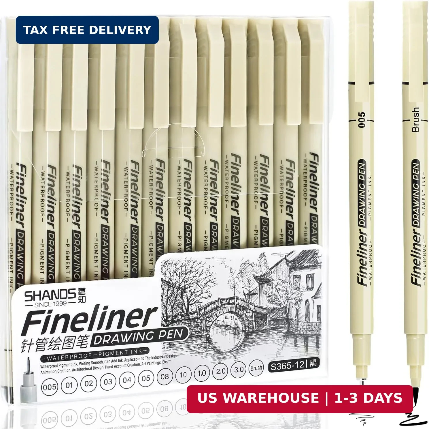 Micro Fineliner Black Drawing Pens,12 Waterproof Watercolor Painting Art Supplie