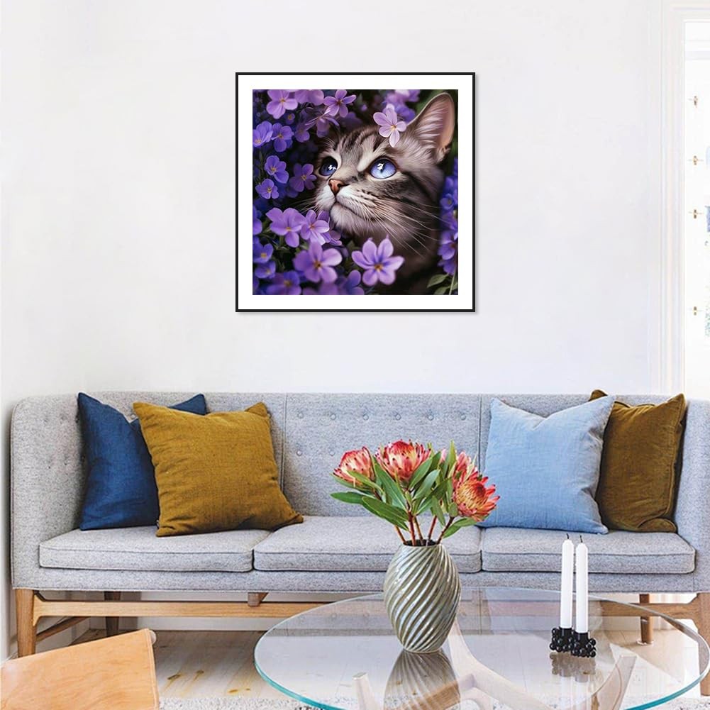 Cat Diamond Art Kits for Adults – 5D Full Drill Round Diamond Painting Kit fo