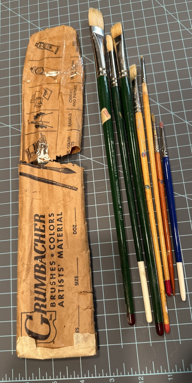 GRUMBACHER Gainsborough Loew Cornell Red Sable Hair Germany Paint brush VTG Lot