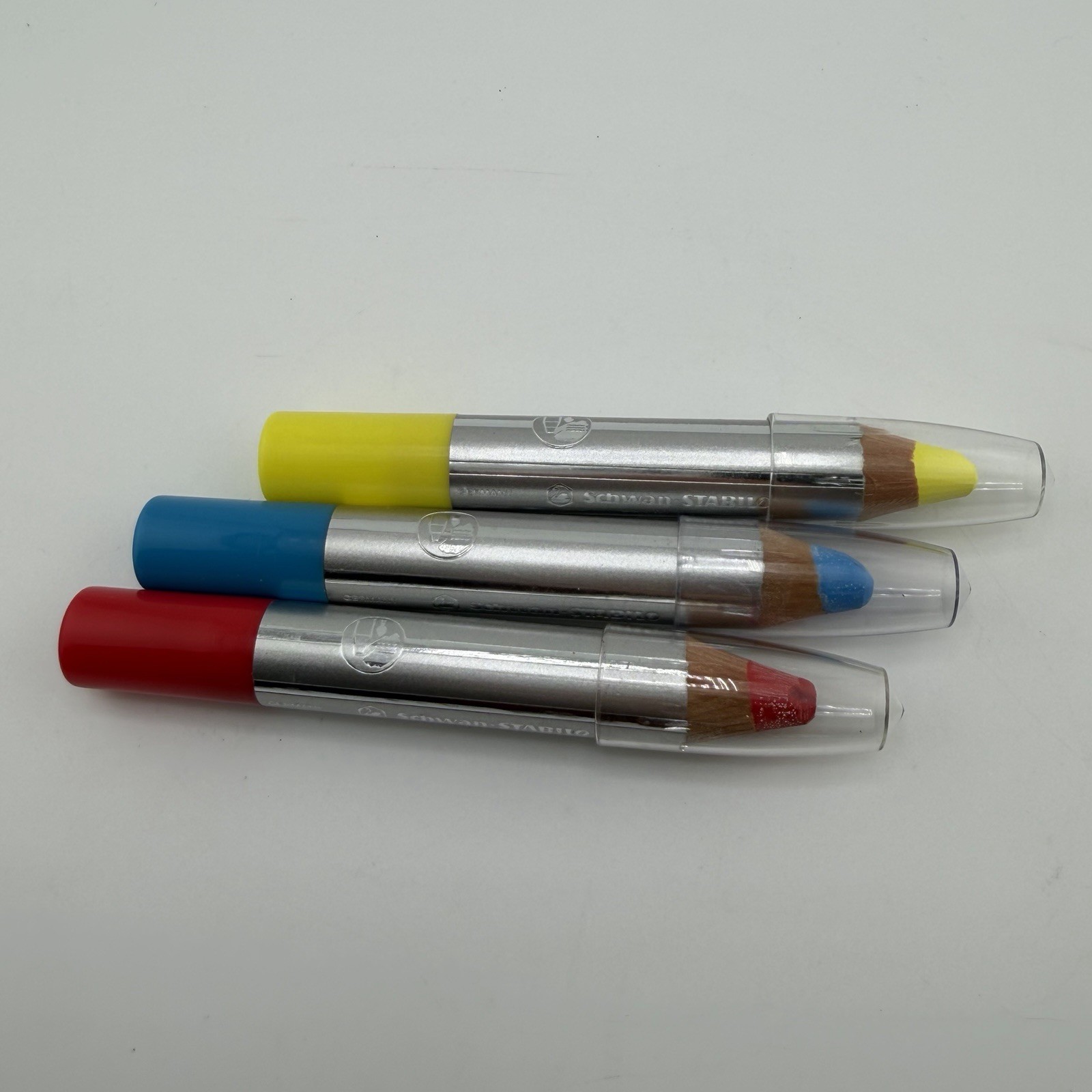 3 Vintage STABILOTONE Schwan Stabilo Fat Color Pencil Red Blue Yellow Set