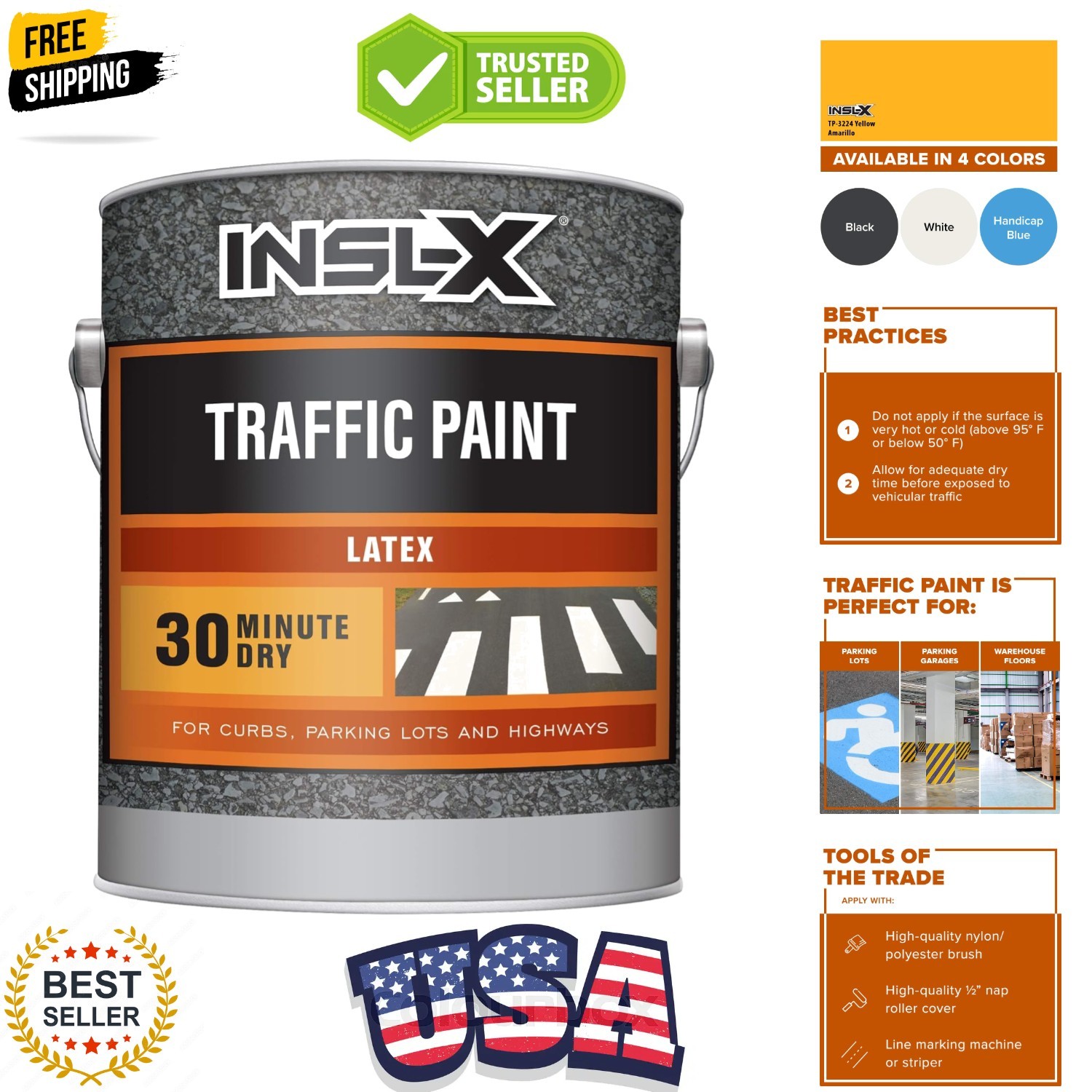 Acrylic Latex Traffic Paint, Yellow, 1 Gallon