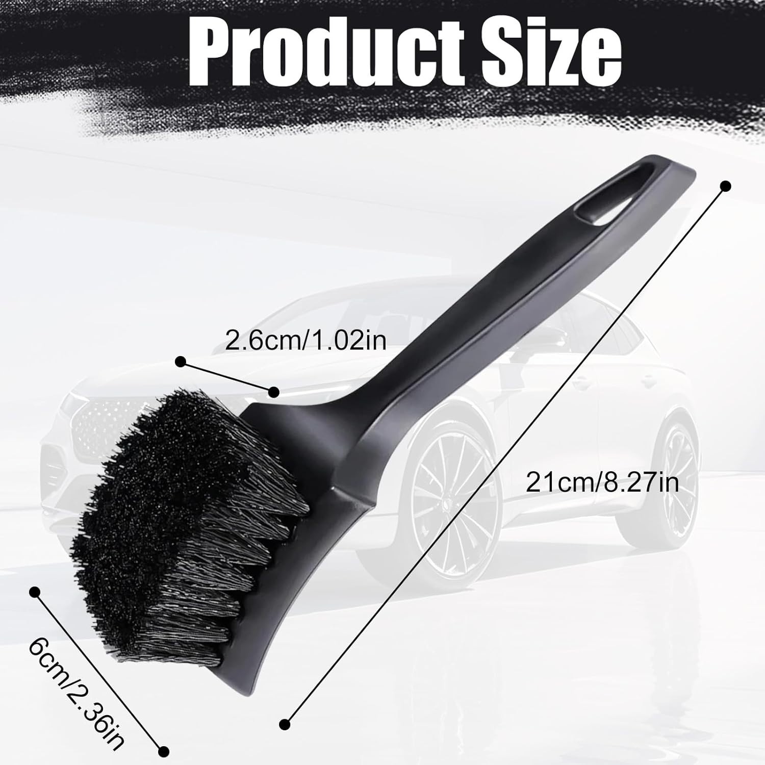 Car Wheel Brush, Stiff Bristle Short Handle Scrub Tire & Wheel Rim Brush, Black