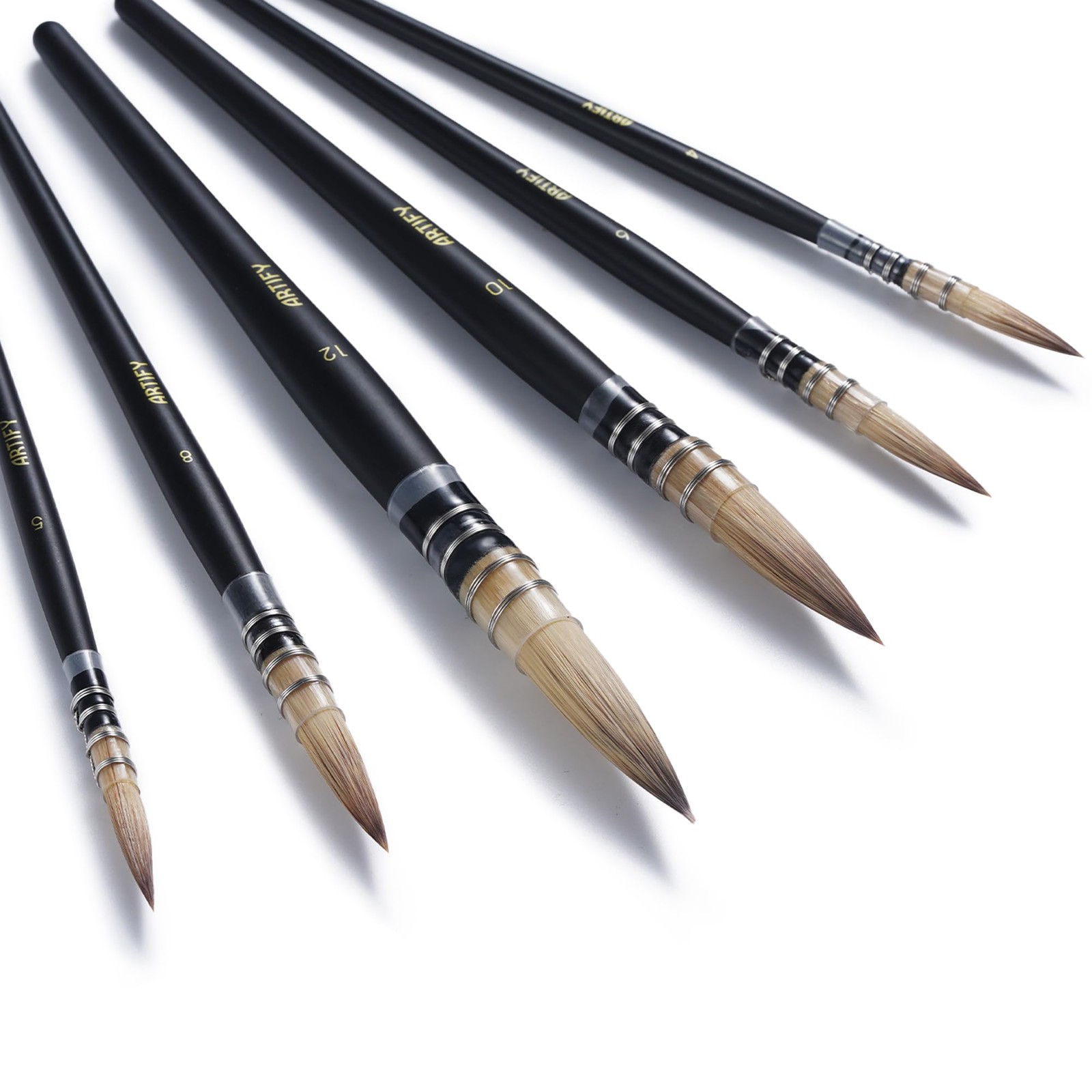 6pcs Quill Watercolor Brush Set Sizes 4-12 Professional Art Brushes Ink Gouache