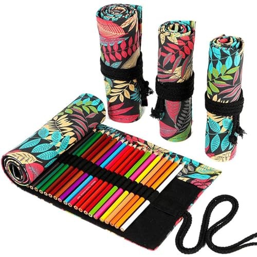 12/24/36/72 Slots Pencil Wrap Pencil Rolls, Artist 12slots Colorful Leaves