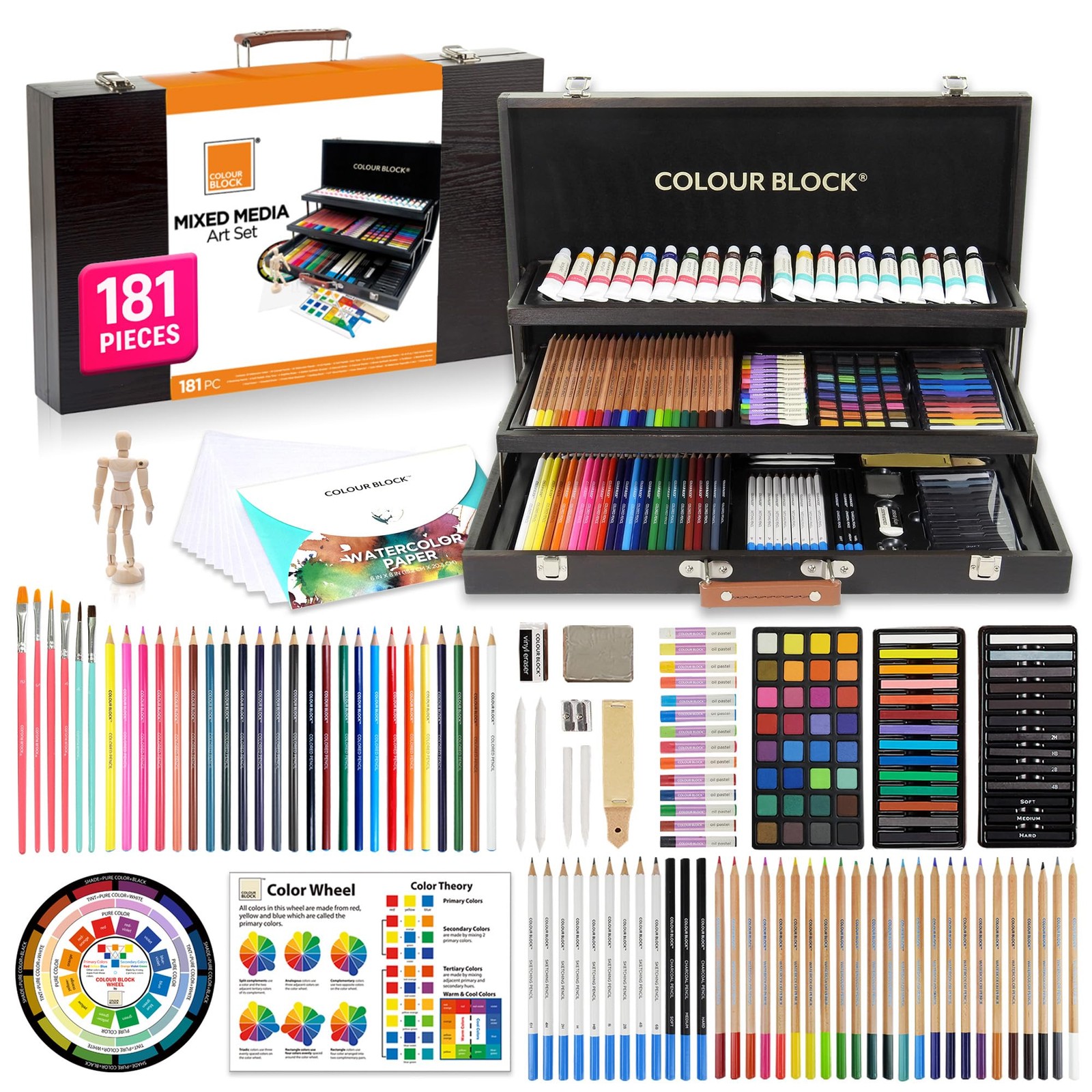 181-Piece Mixed Media Art Set in Wooden Case for Drawing Sketching Painting, …