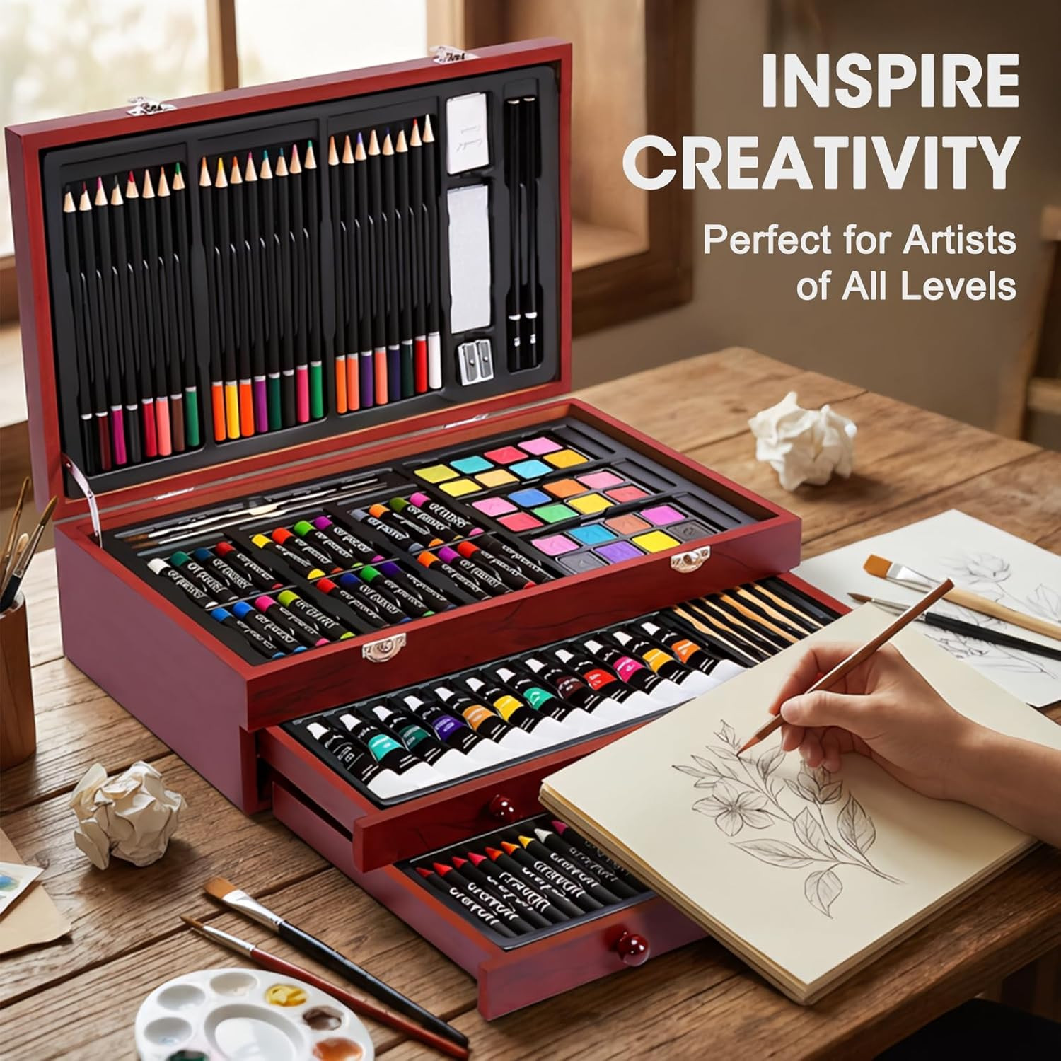 Art Supplies, 175-Pack Deluxe Art Set Drawing Painting Kit with 2 Drawing Pads,