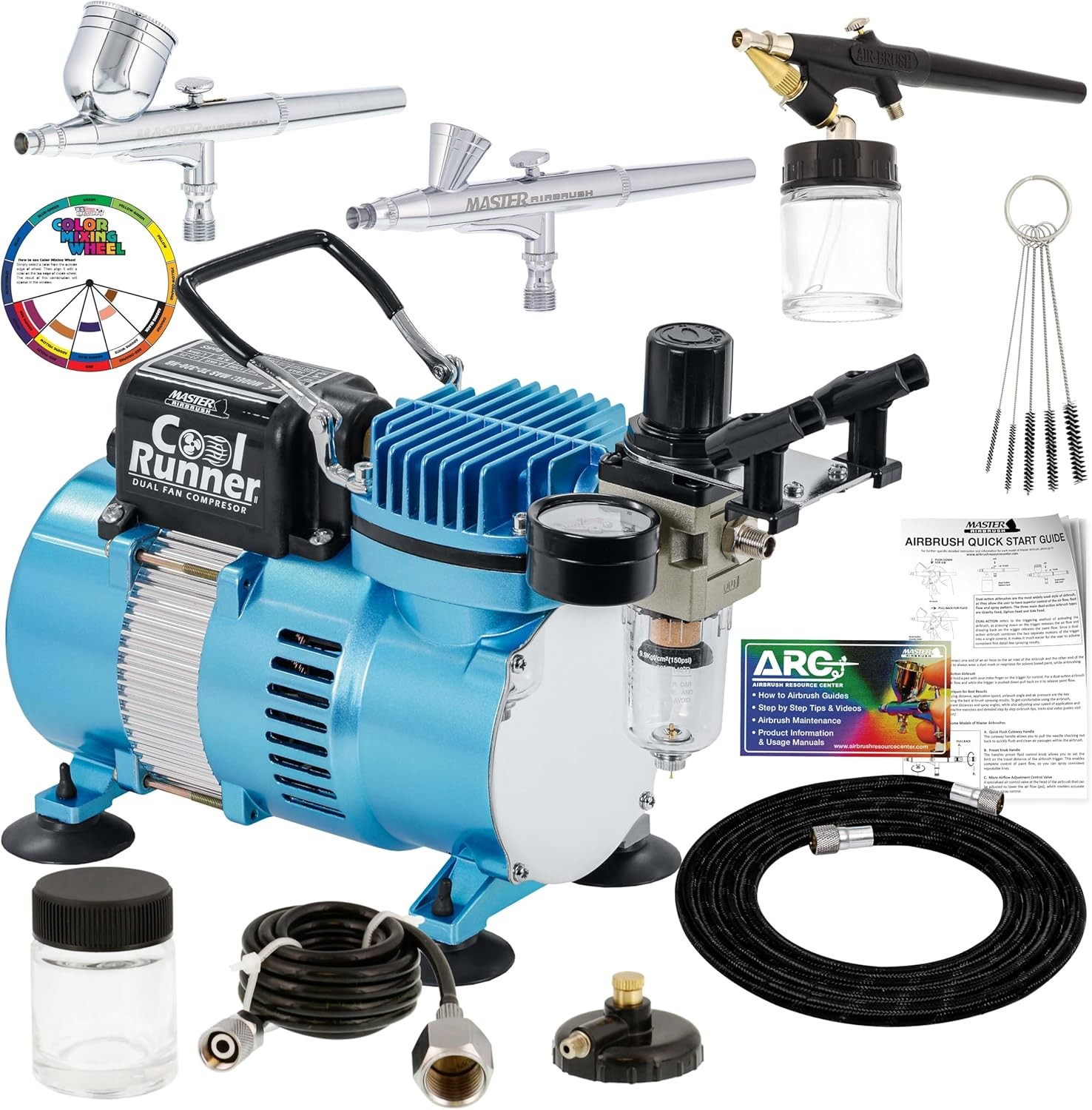 Master Airbrush Cool Runner II Compressor Kit with 3 Airbrushes