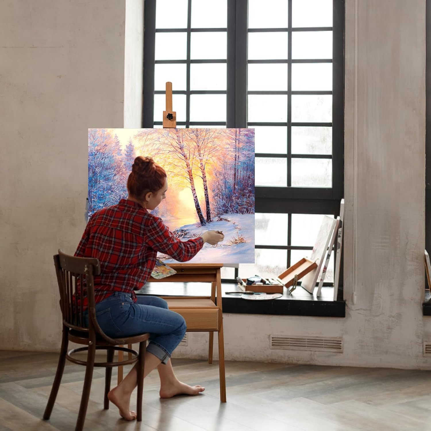 Studio Easel with Storage Mast Adjustable to 75″ Hold Canvas up to 41″ Beechwood