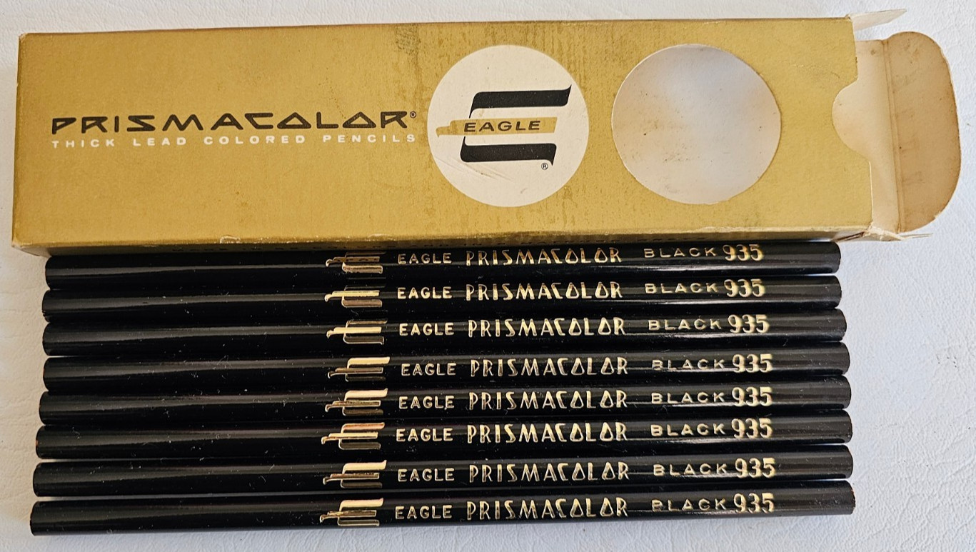 NOS 1940s Set of 8 PRISMACOLOR THICK LEAD ART PENCILS 935 BLACK With Box EAGLE