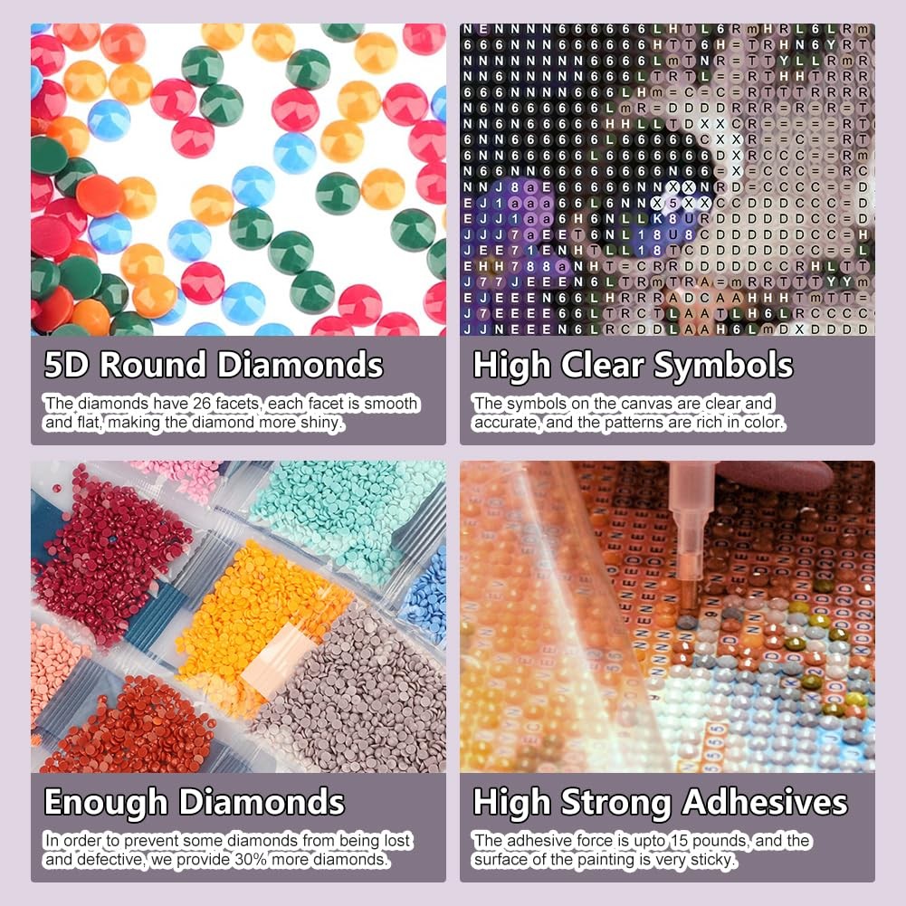 Cat Diamond Art Kits for Adults – 5D Full Drill Round Diamond Painting Kit fo