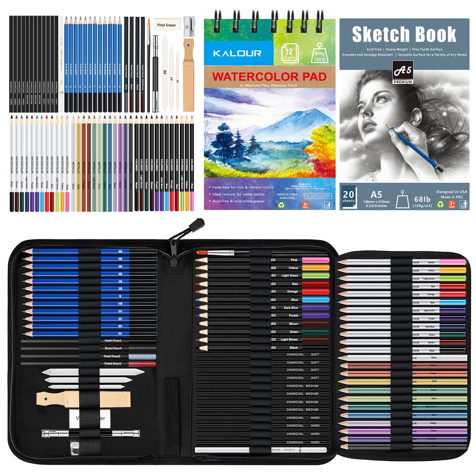 76 Drawing Sketching Kit Set – Pro Art Supplies with Sketchbook & Watercolor …