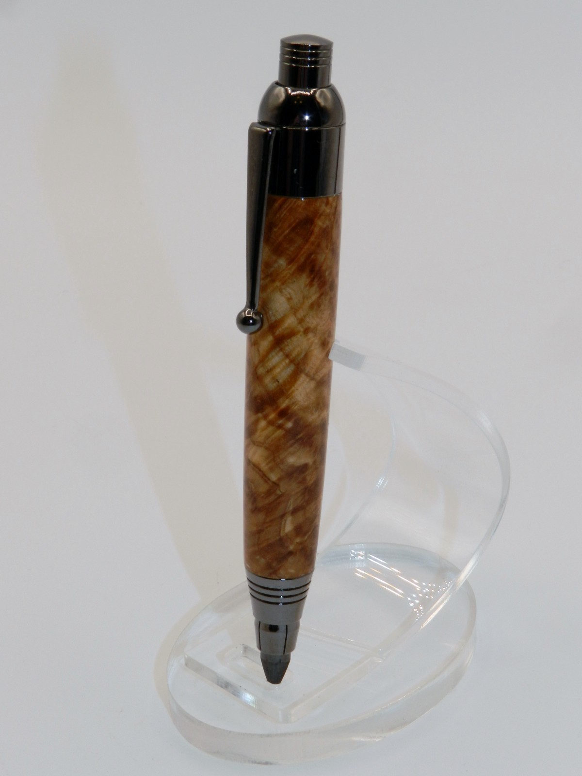 Chrome finish 5.6mm Sketch Pencil. Hand made with Stabilized Black Ash Burl.#150